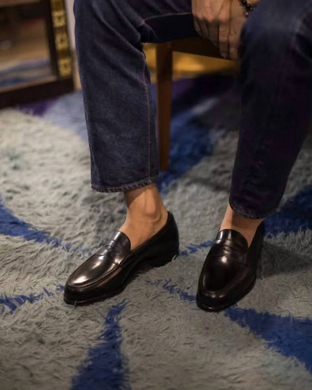 NEW GRAVATI men's calf penny loafers in black